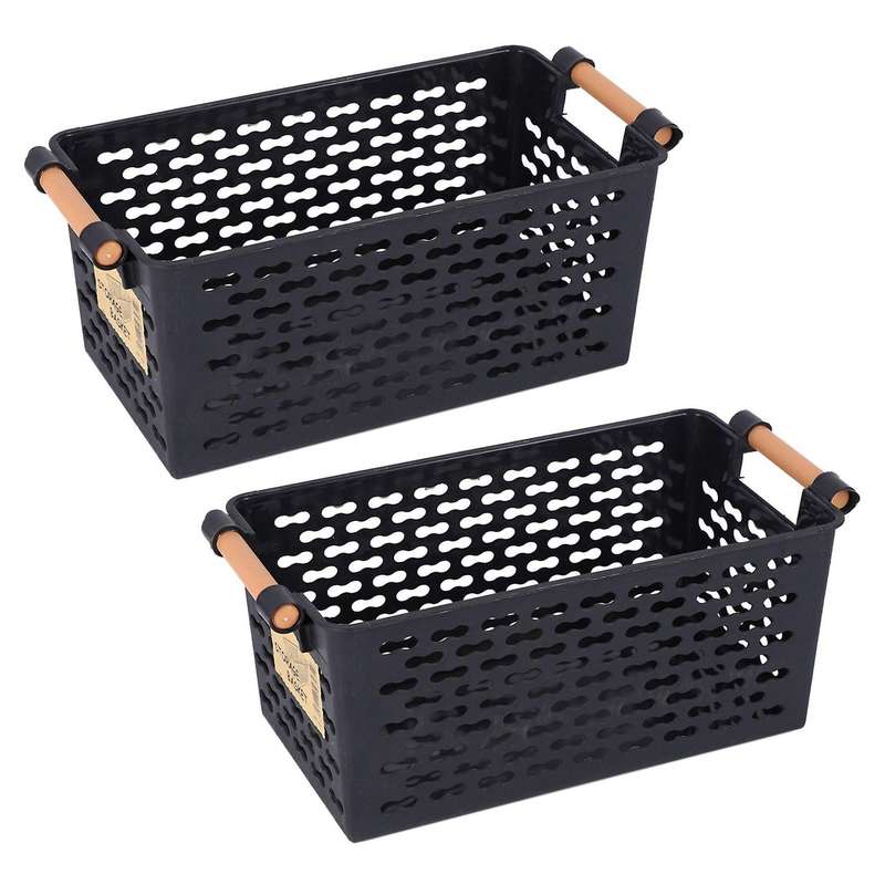 3x Plastic Desktop Storage Basket Rectangular Bathroom Portable Black