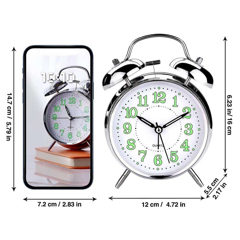 4 Inch Retro Analog Twin Bell Alarm Clock for Heavy Sleepers