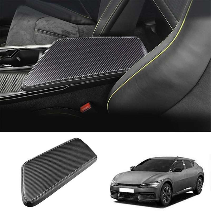 Car Carbon Fiber Center Console Lid Armrest Box Leather Pad -black