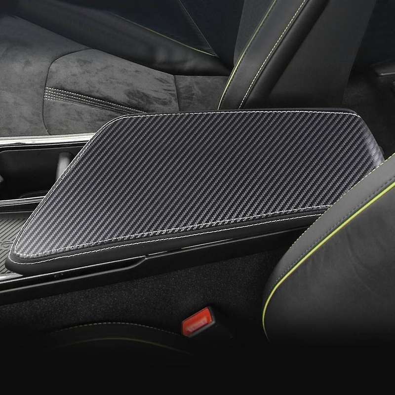 Car Carbon Fiber Center Console Lid Armrest Box Leather Pad -black