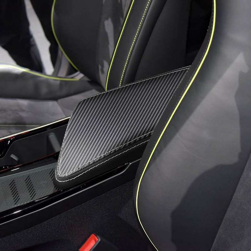 Car Carbon Fiber Center Console Lid Armrest Box Leather Pad -black