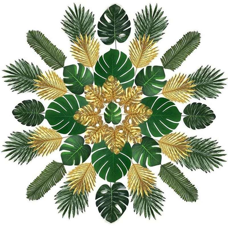 Artificial Palm Leaves Decor - 72 Pcs 9 Kinds Tropical Leaves Safari
