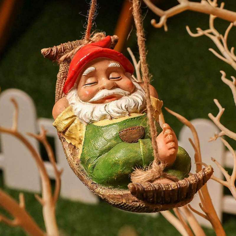Garden Outdoor Hanging Gnome Statue Waterproof Resin Decoration Red
