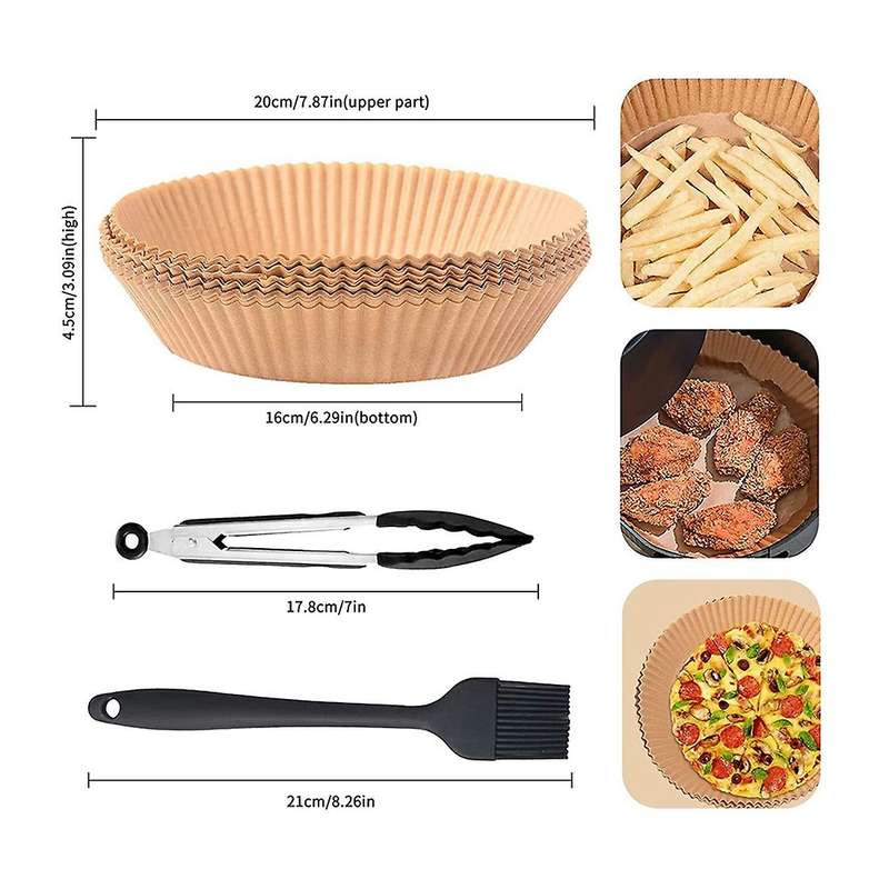 100 Pcs Air Fryer Liners with Food Tong,baking Brush and Gloves