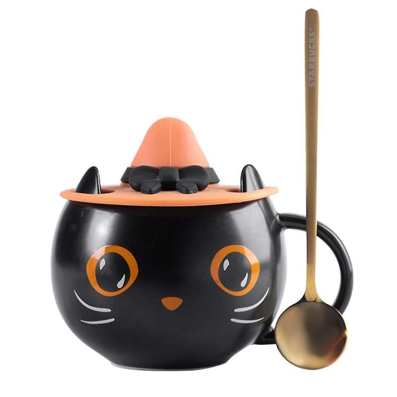 Cute Cat Cup with Lid Spoon Couple Gift Mug