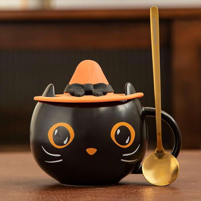 Cute Cat Cup with Lid Spoon Couple Gift Mug