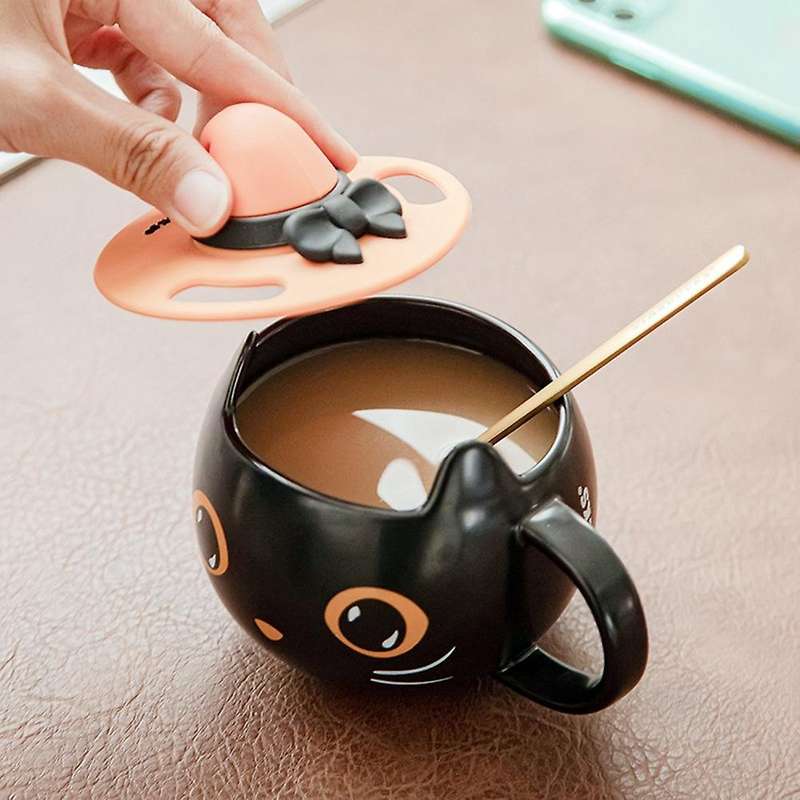 Cute Cat Cup with Lid Spoon Couple Gift Mug