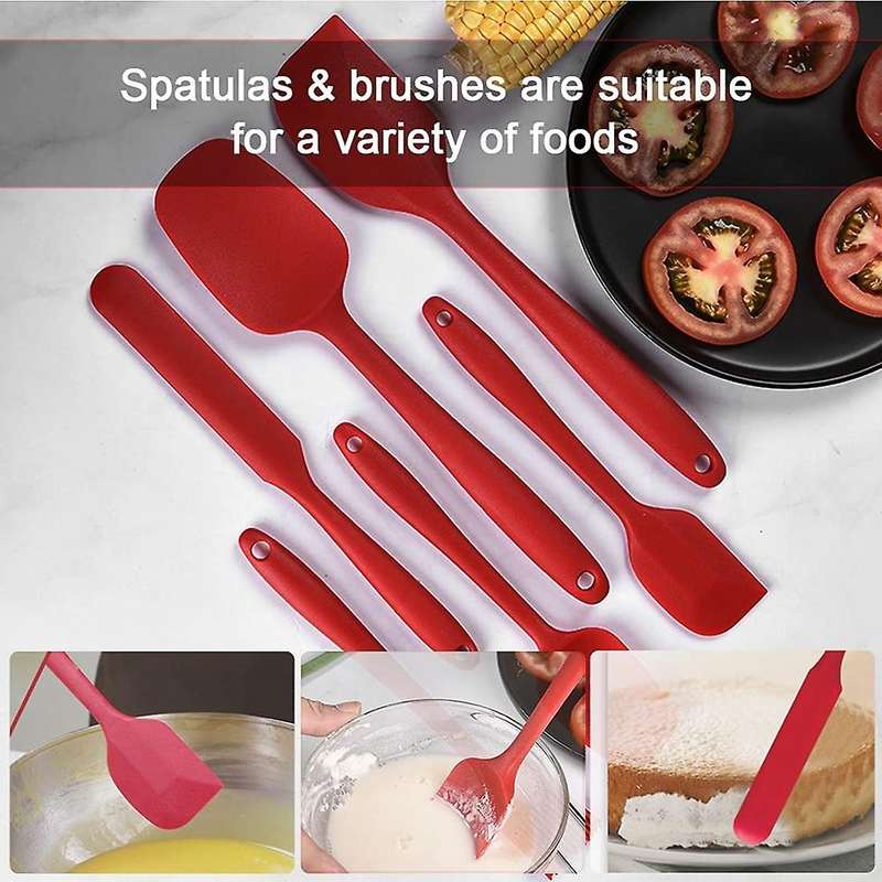 6 Piece Silicone Spatula Set-non Stick Rubber Spatulas Scraper Red