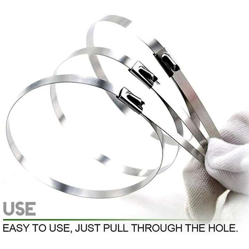 100pcs Multi-purpose Locking Cable Metal Zip Ties Self Locking 300mm