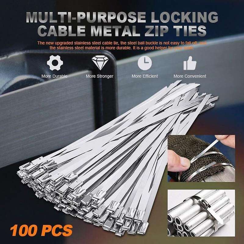 100pcs Multi-purpose Locking Cable Metal Zip Ties Self Locking 300mm