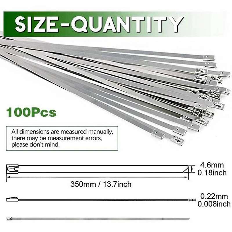 100pcs Multi-purpose Locking Cable Metal Zip Ties Self Locking 300mm