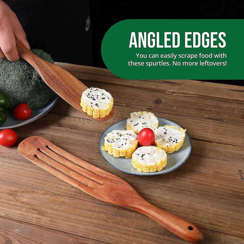 Wooden Kitchen Utensils 4 Pcs - Durable Non Stick Heat Resistant Set