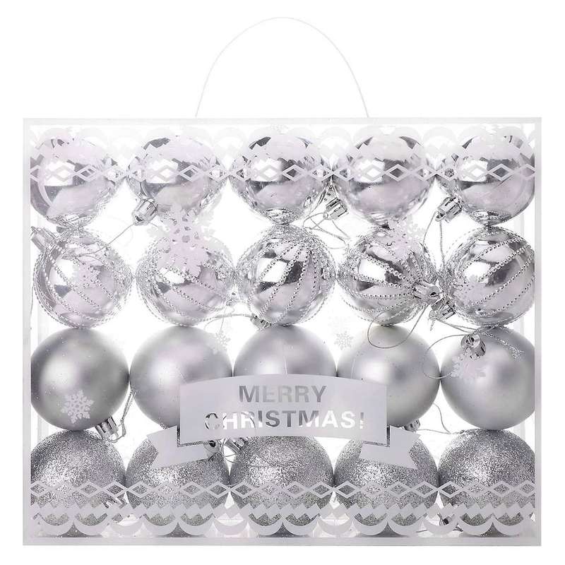 20 Pcs Silver Christmas Balls Christmas Tree Decoration Ornaments