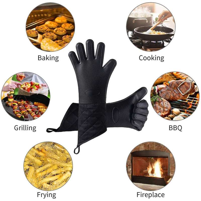 1 Pair Oven Gloves, Heat Resistant Silicone Bbq Gloves Extra Long