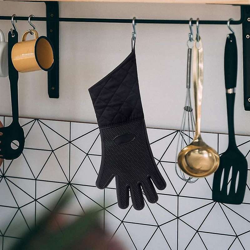 1 Pair Oven Gloves, Heat Resistant Silicone Bbq Gloves Extra Long