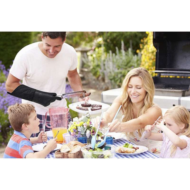 1 Pair Oven Gloves, Heat Resistant Silicone Bbq Gloves Extra Long
