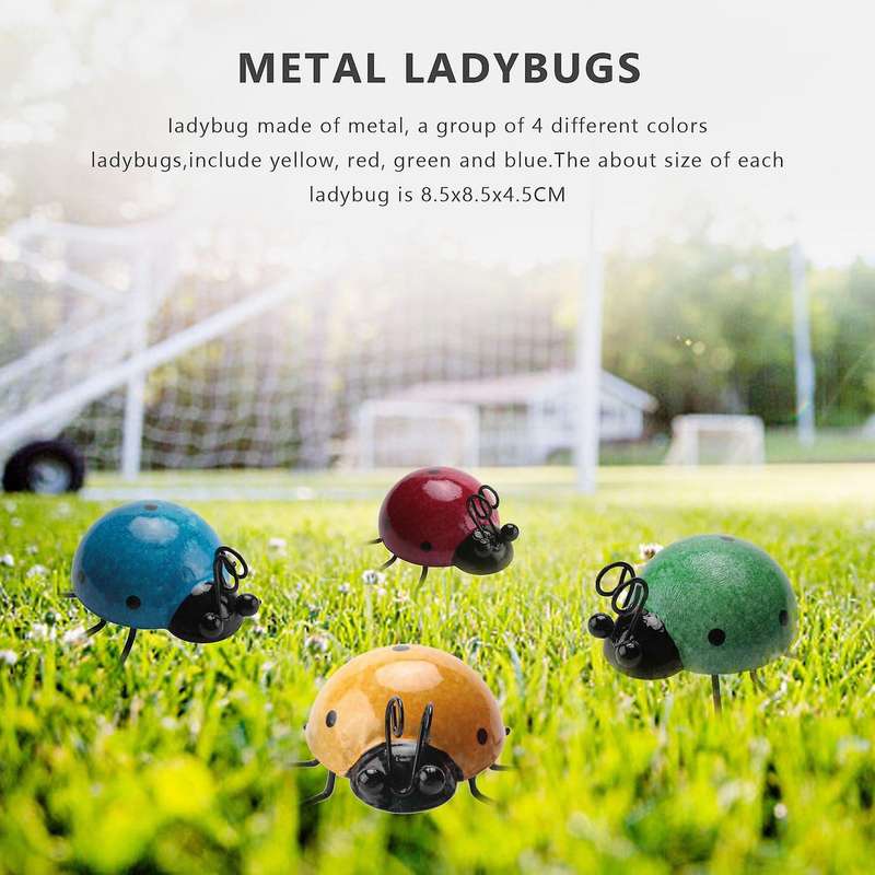 Metal Ladybugs A Group Of 4 Colorful Cute Insect for Wall Sculptures