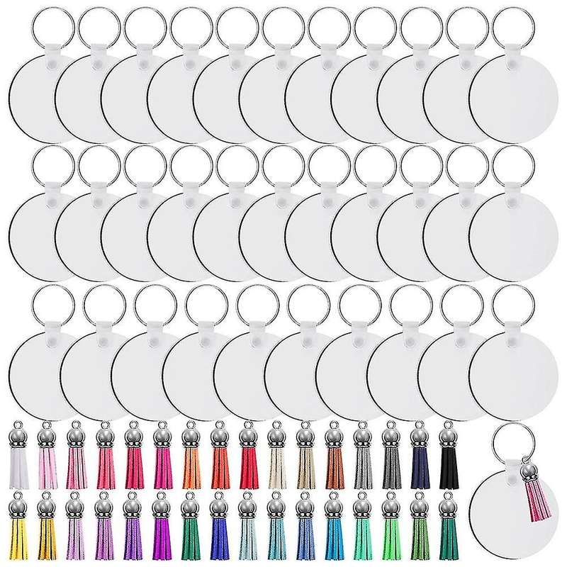 128pcs Sublimation Keychain Blanks Set Keychain Tassels Mdf -round