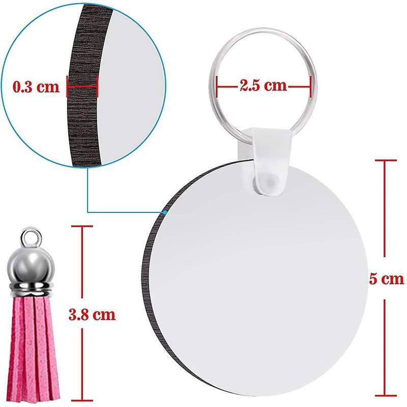 128pcs Sublimation Keychain Blanks Set Keychain Tassels Mdf -round