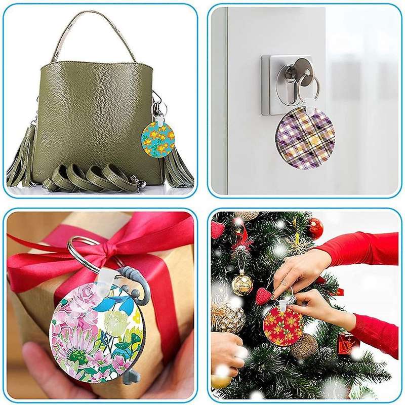 128pcs Sublimation Keychain Blanks Set Keychain Tassels Mdf -round