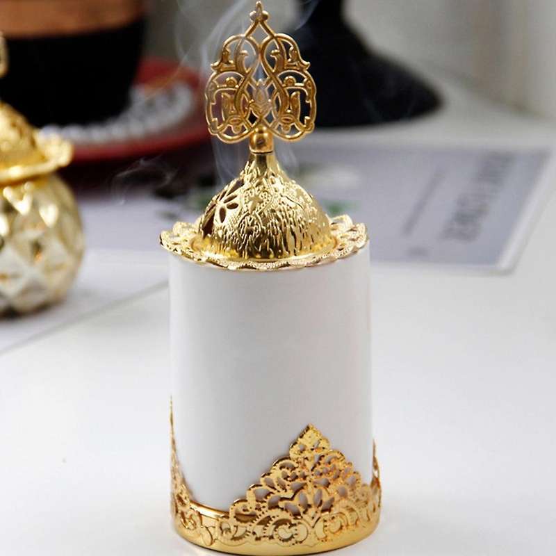 Ceramics Incense Burner Holder, Metal Arabic Style, for Home, White