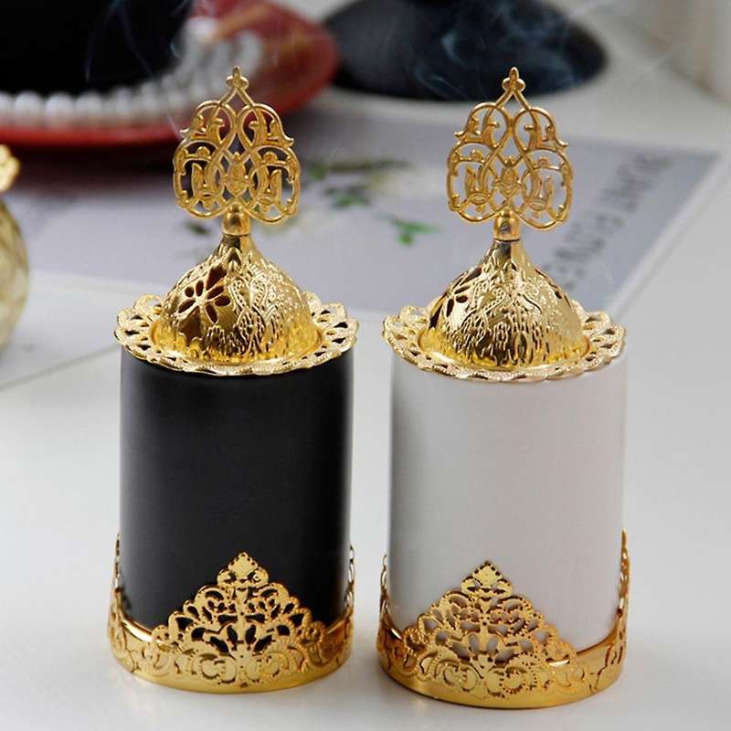 Ceramics Incense Burner Holder, Metal Arabic Style, for Home, White