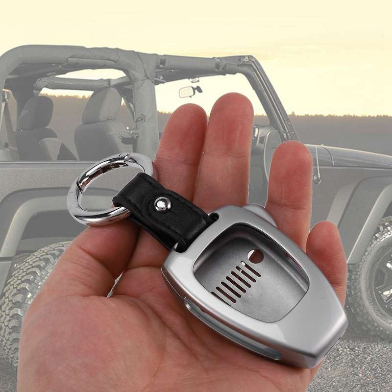 Key Chain Ring Shell Cover Case Frame for Jeep Wrangler Silver