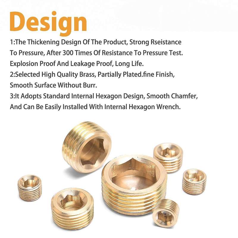 23pcs Brass Pipe Fitting,npt Internal Hex Thread Socket Pipe Plug Set