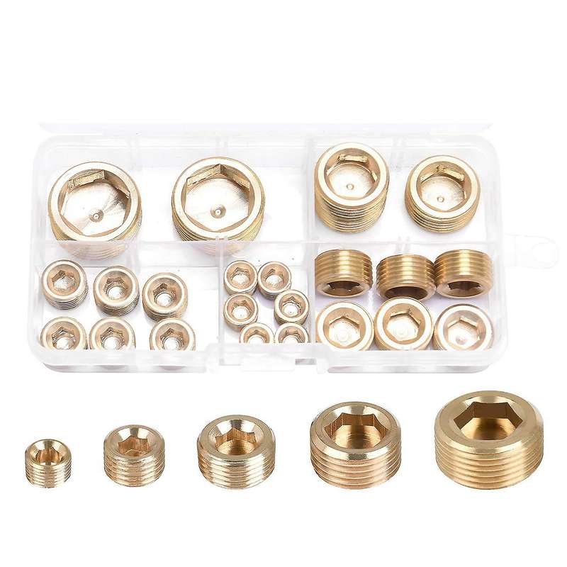23pcs Brass Pipe Fitting,npt Internal Hex Thread Socket Pipe Plug Set