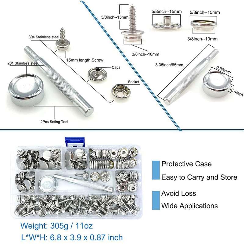 152pcs Fastener Screw Snaps Kit with Tool, for Boat Cover Furniture
