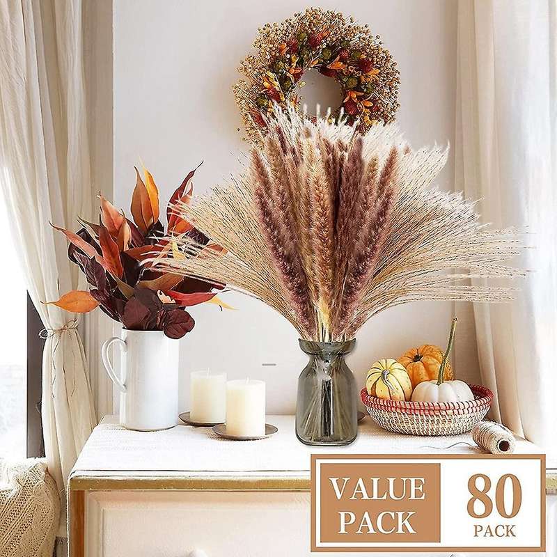 80pcs Natural Dried Pampas Grass - Fluffy Pampas Grass Bouquet