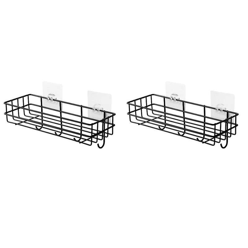 2pcs Toilet Rack Wall-mounted Wrought Iron Bathroom Rack (black)