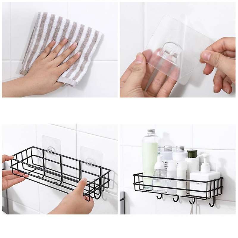 2pcs Toilet Rack Wall-mounted Wrought Iron Bathroom Rack (black)