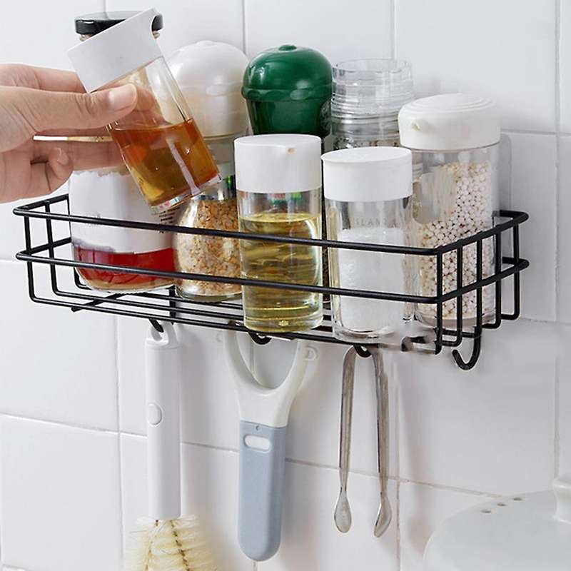 2pcs Toilet Rack Wall-mounted Wrought Iron Bathroom Rack (black)
