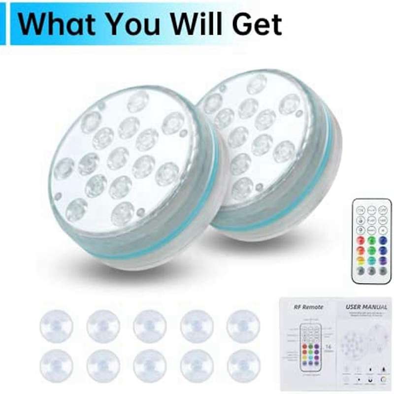 Submersible Led Lights with Rf Remote Control for Pool-15 Leds 2 Pack