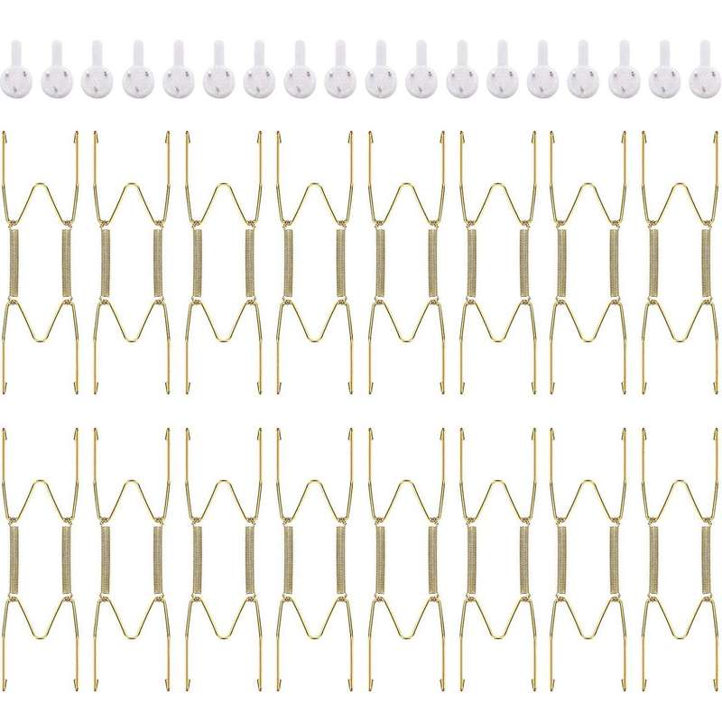 16 Pieces 6 Inch Invisible Plate Hangers with 18 Pieces Wall Hooks