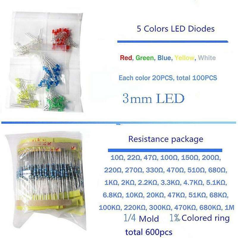 Electronic Components Led Diode Transistor Capacitor Resistance Kit