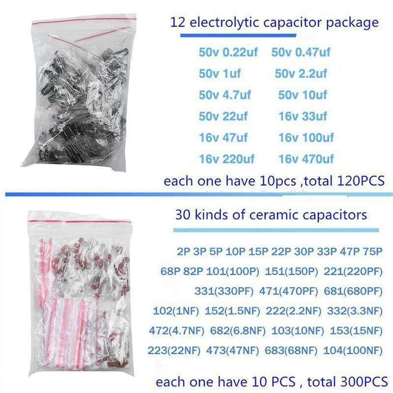 Electronic Components Led Diode Transistor Capacitor Resistance Kit