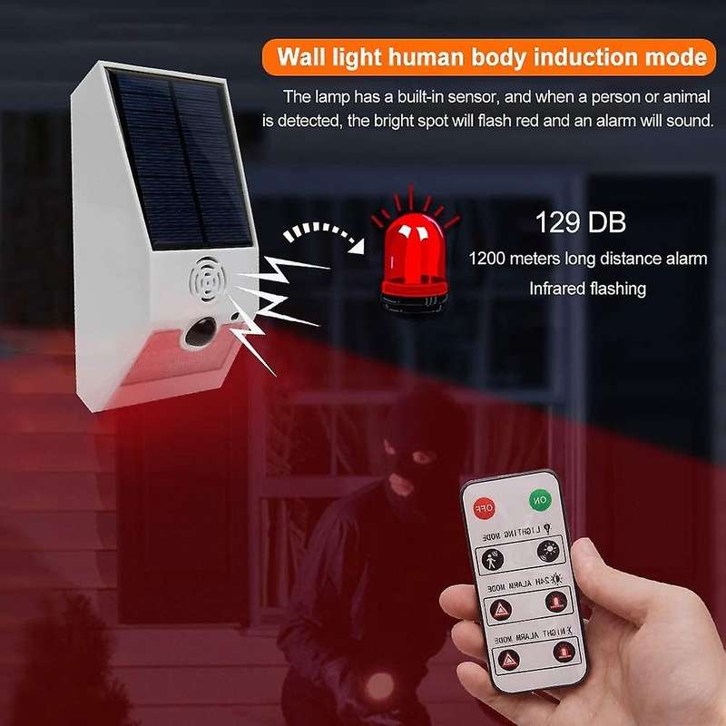 Solar Alarm Light, with Motion Detector, with Remote Control White