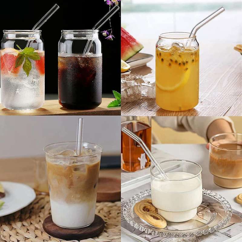 12pcs Clear Glass Straws 6 Straight 6 Bent with 4 Cleaning Brushes