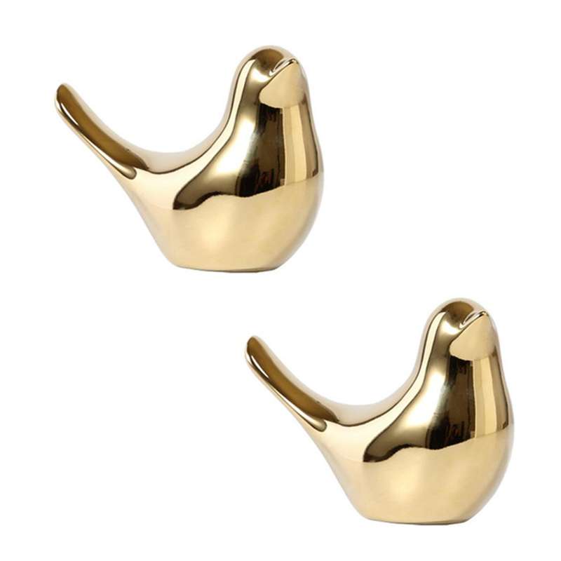 2x Polar House Golden Bird Figurines Modern Ceramic Bird Statues -xl