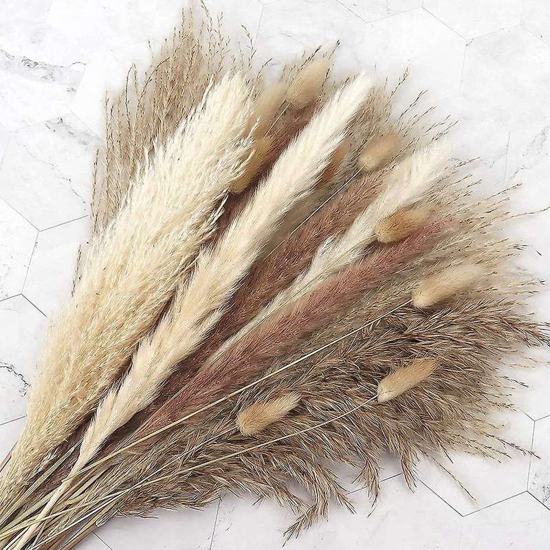 65pcs Natural Dried Pampas Grass Boho Decor Fluffy Floral Home Decor