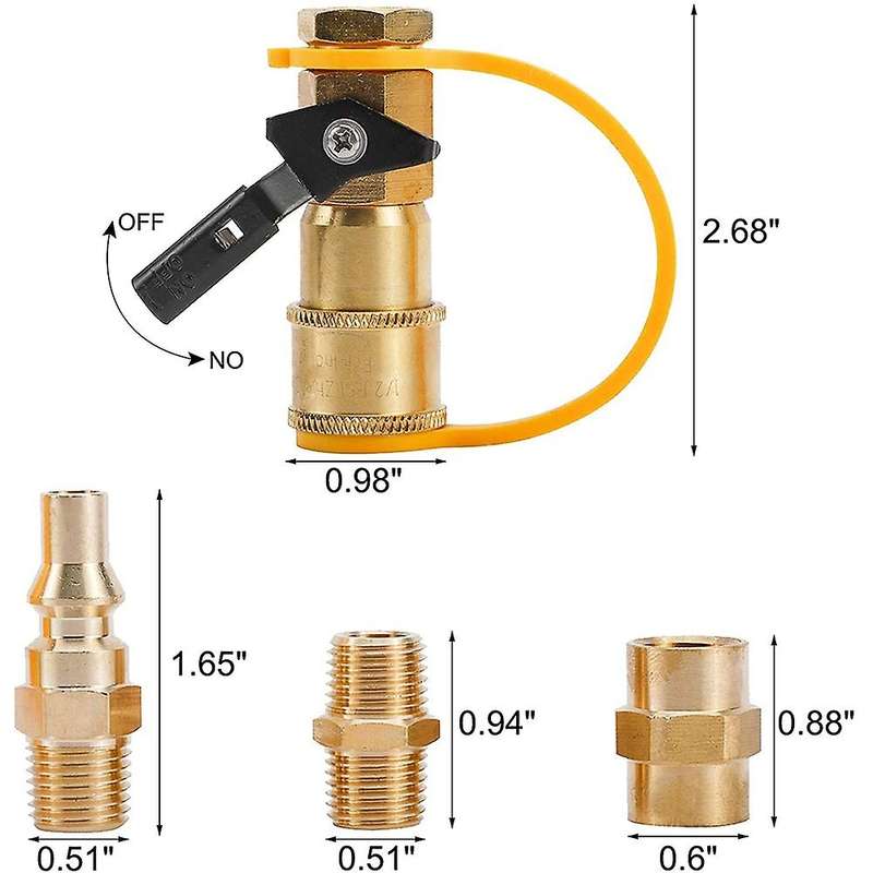 4pcs Rv 1/4 Inch Shutoff Valve and Full Flow Plug for Propane Hose