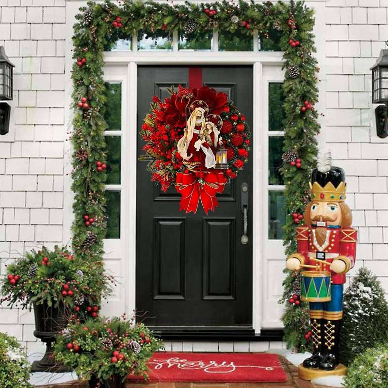 Sacred Christmas Wreath Artificial Front Door Welcome Wreath 30cm