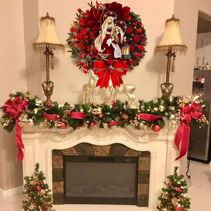 Sacred Christmas Wreath Artificial Front Door Welcome Wreath 30cm
