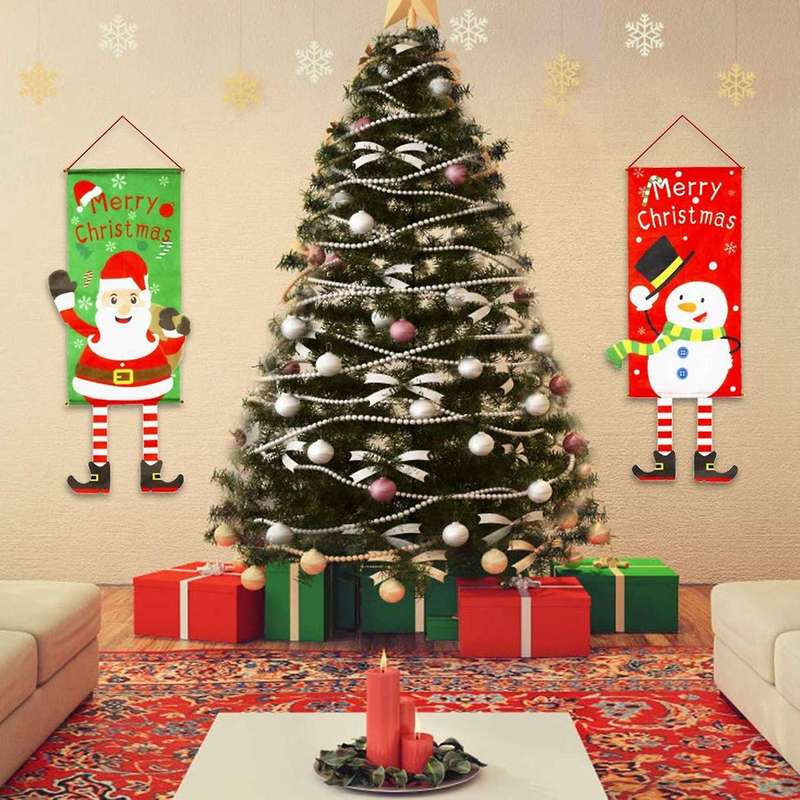 Merry Christmas Window Sign Banners Xmas Fabric Flag Door Porch Decor