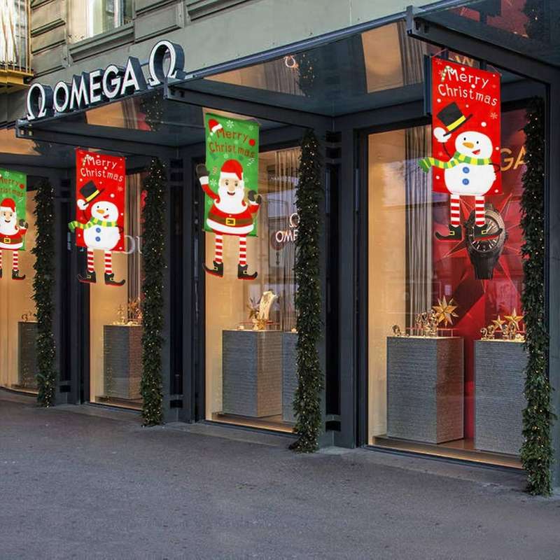 Merry Christmas Window Sign Banners Xmas Fabric Flag Door Porch Decor