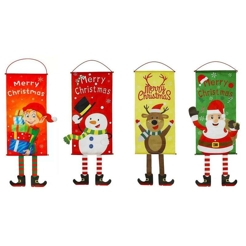 Merry Christmas Window Sign Banners Xmas Fabric Flag Door Porch Decor