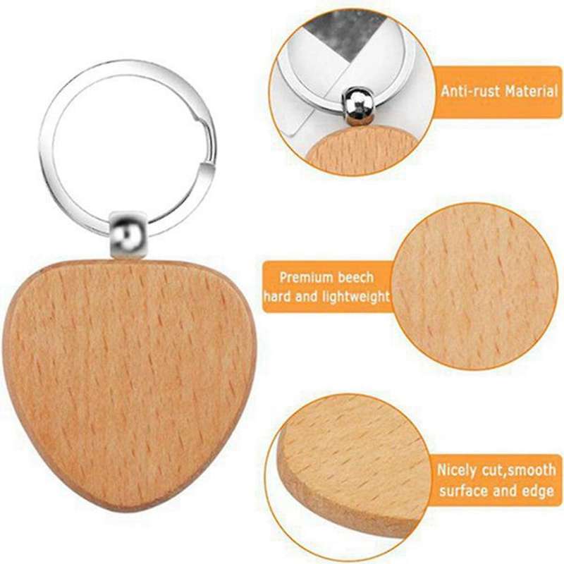 30pcs Blank Heart-shaped Wooden Key Chain Diy Keychains Key Tags Gift