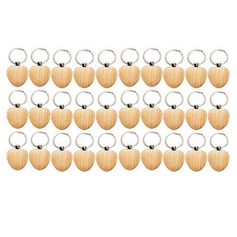 30pcs Blank Heart-shaped Wooden Key Chain Diy Keychains Key Tags Gift